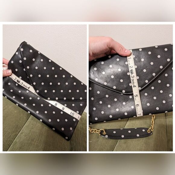 J Crew Invitation Clutch Bag Polka Dot Black Chain Shoulder Purse Convertible - Picture 7 of 13